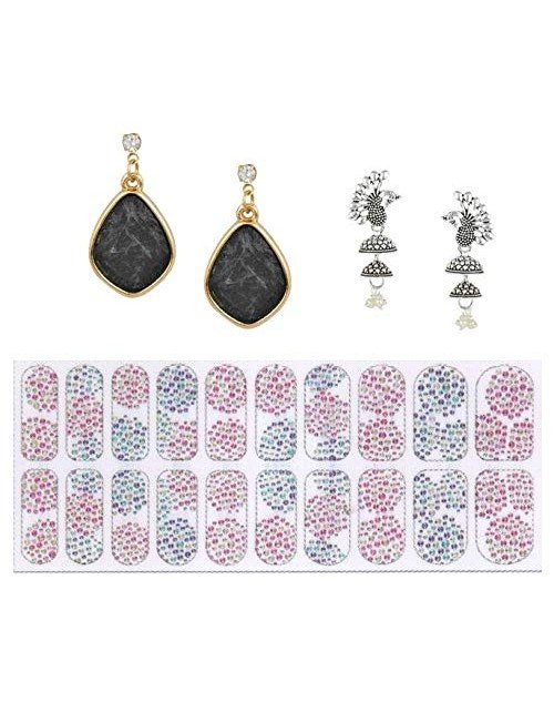 14K Gold Plated Cubic Zirconia Drop Earring Valentine Free Gift Combo (Pack Of 3) (KKGJDEG111813)