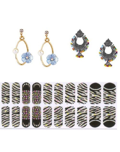 14K Gold Plated Cubic Zirconia Flower Drop Earring Valentine Free Gift Combo (Pack Of 3) (KKGJDEG111825)