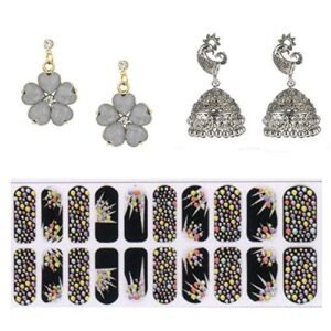 14K Gold Plated Cubic Zirconia Heart Flower Drop Earring Valentine Free Gift Combo (Pack Of 3) (KKGJDEG111808)