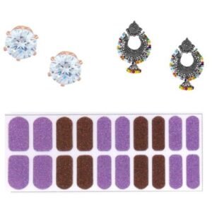 14K Gold Plated Cubic Zirconia Stylish Daily wear Stud Earring Valentine Free Gift Combo (Pack Of 3) (KKGJERGS111844)