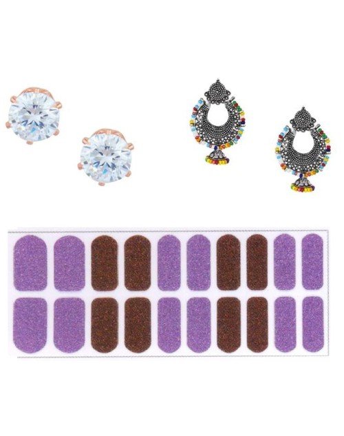 14K Gold Plated Cubic Zirconia Stylish Daily wear Stud Earring Valentine Free Gift Combo (Pack Of 3) (KKGJERGS111844)