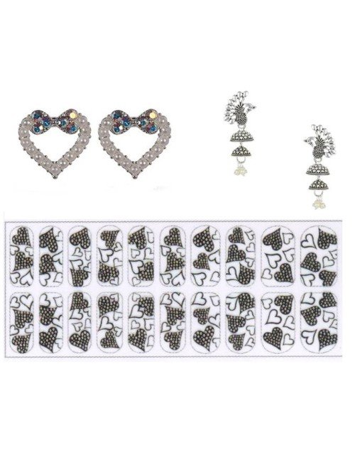 Cubic Zirconia Heart Daily wear Stud Earring Valentine Free Gift Combo (Pack Of 3) (KDAJESS111808)