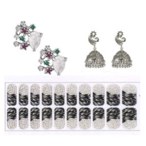 Cubic Zirconia Stylish Daily wear Stud Earring Valentine Free Gift Combo (Pack Of 3) (KK1JESS111835)