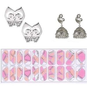 Cubic Zirconia Stylish Owl Daily wear Stud Earring Valentine Free Gift Combo (Pack Of 3) (KK1JESS111833C33)