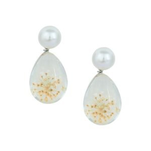 Double Sided Glass Bubble with Preserved Flower Inside Vintage Stud Earring