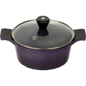 Lootkabazaar Diamond Ceramic Coated 20 cm Cook & Serve Casserole 1.5 Liter Nonstick Casserole with Glass Lid, Purple 20 cm