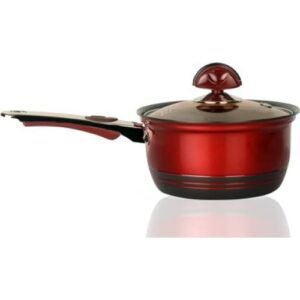 Lootkabazaar Korean Made Nonstick Hard Anodized 18 cm Sauce Pot with Attractive Glass Lid 18 cm, Red