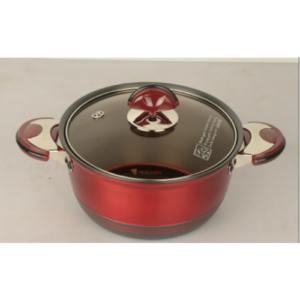 Lootkabazaar Korean Made Nonstick Hard Anodized Enamel Coating Casserole 20 cm with Glass Lid Cook and Serve Casserole Red