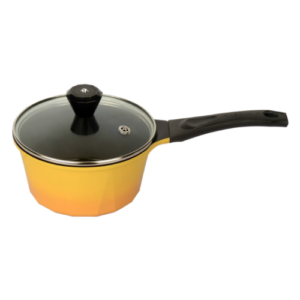 Lootkabazaar Korean Made Vignette Yellow Aluminium Diamond Ceramic Nonstick Saucepan With Glass Lid 18 Cm- 1.7 Liter, Yellow